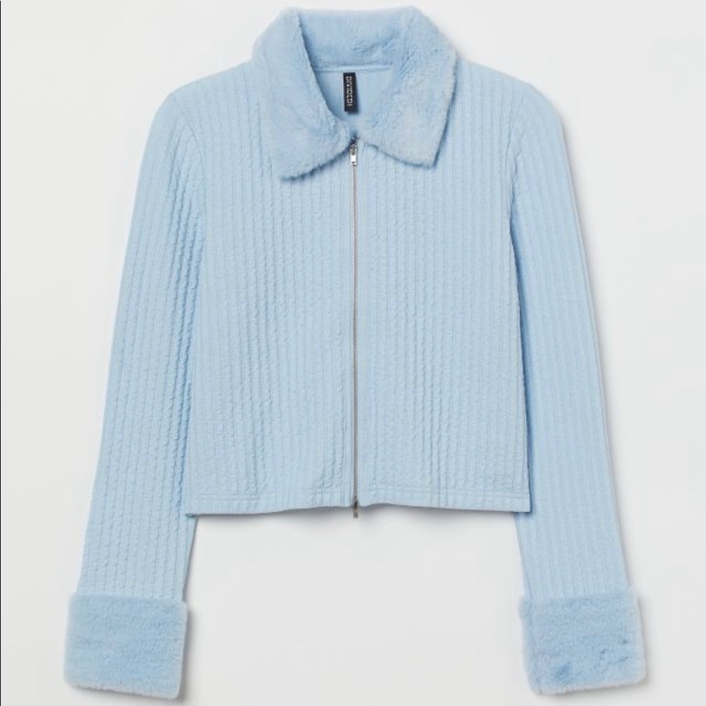 Baby Blue Double-Zipper Fur Lined Cardigan